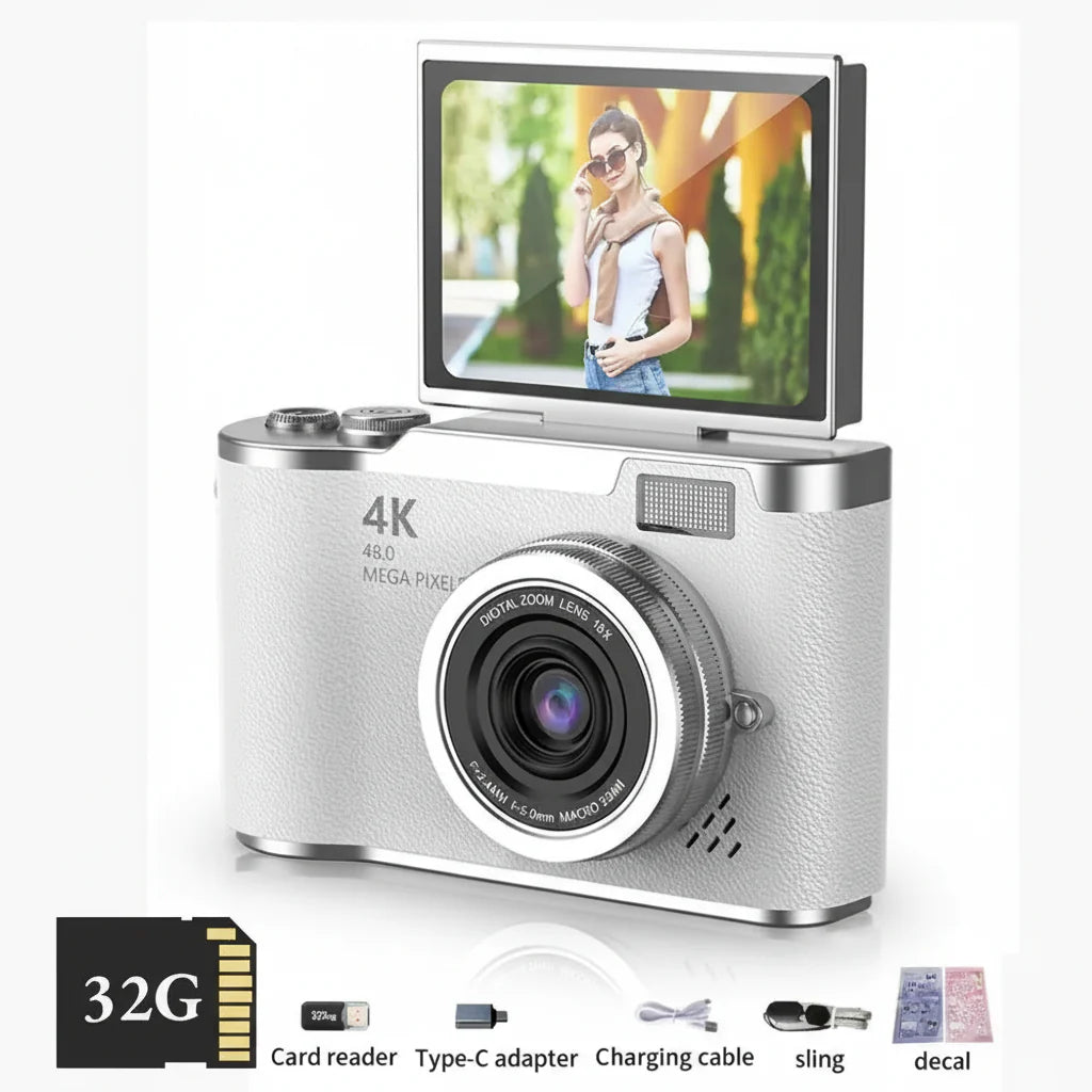 Cámara digital 4K pantalla abatible 48MP zoom 8X compacta para foto y video