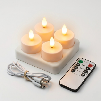 Juego de Velas LED Sin Llama con Mando a Distancia Temporizador Recargables por USB