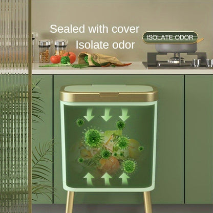 Cubo de basura moderno de 15L con cierre hermético contra olores y patas elevadas | Contenedor de desechos elegante para cocina, sala y baño