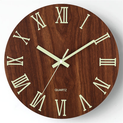 Reloj de Pared Luminoso de Nogal | Diseño de Madera Silencioso que Brilla en la Oscuridad
