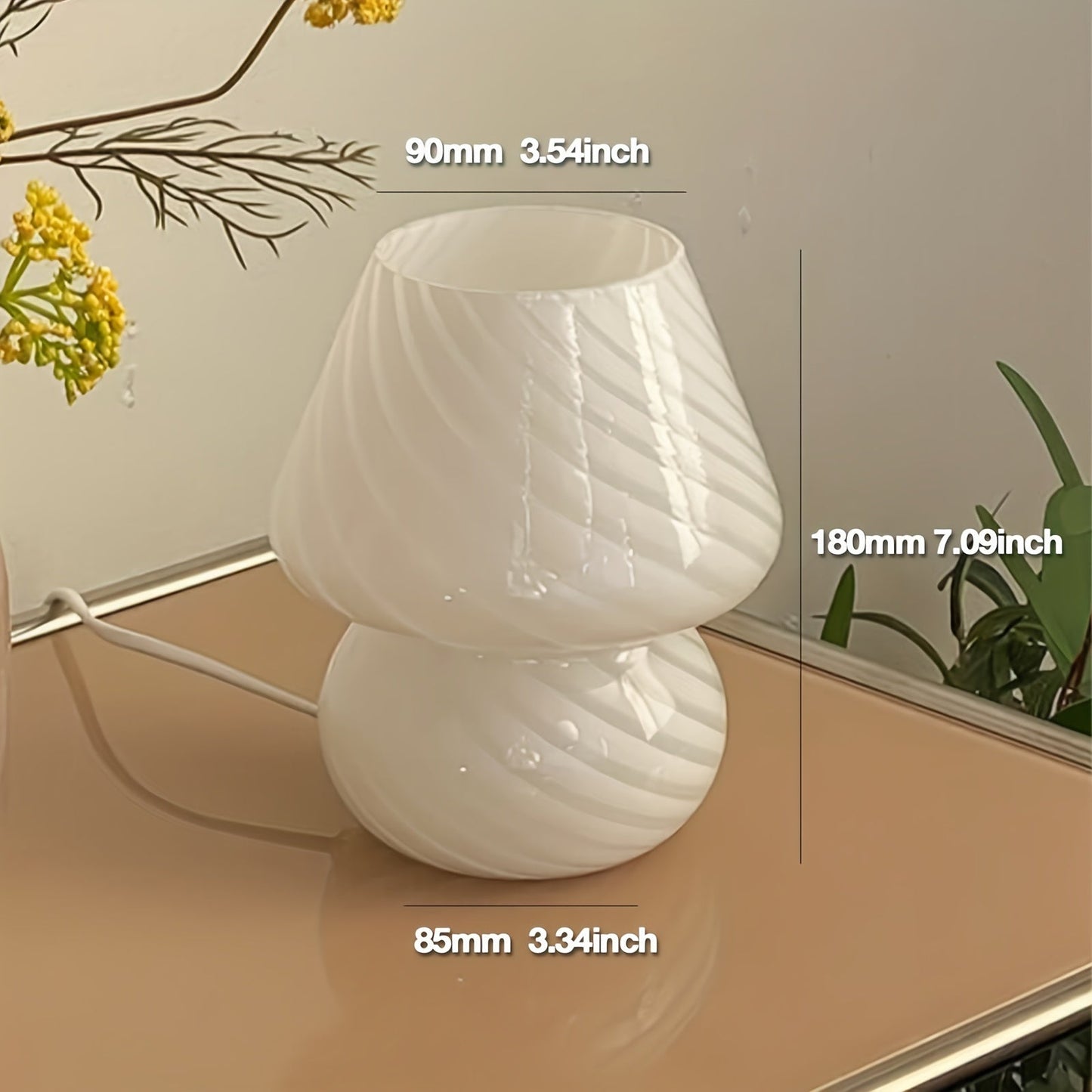 Lámpara de mesa con forma de hongo de vidrio estilo Murano | Luz de mesa regulable por USB
