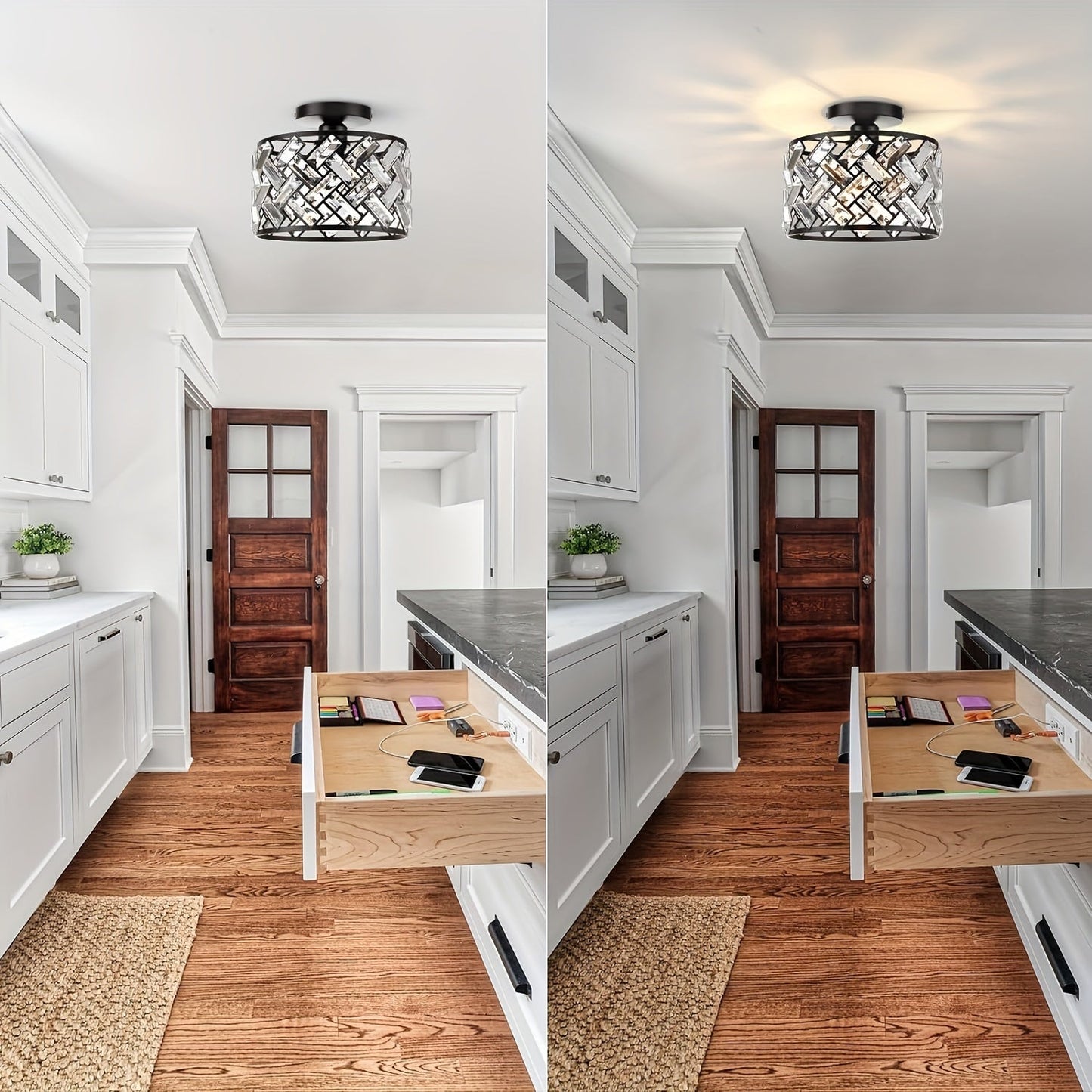 Lámpara de Techo Moderna de Cristal Semi Empotrada | Luminaria Decorativa Elegante