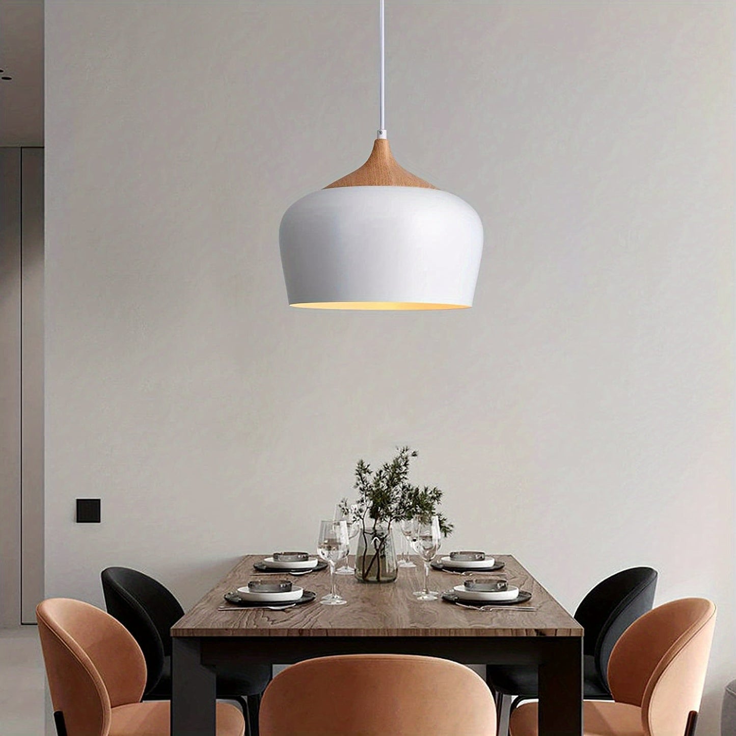 Lámpara colgante escandinava moderna | Diseño de hierro y veta de madera