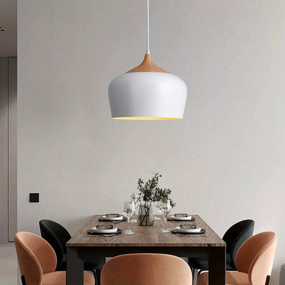 Lámpara colgante escandinava moderna | Diseño de hierro y veta de madera