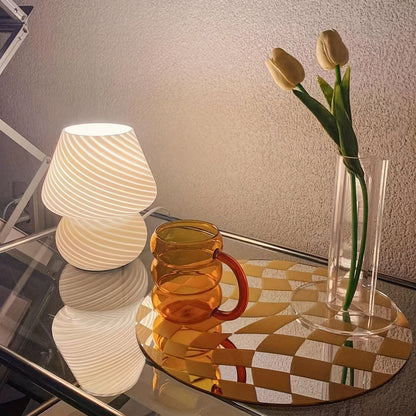 Lámpara de mesa con forma de hongo de vidrio estilo Murano | Luz de mesa regulable por USB