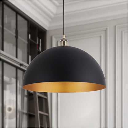 Lámpara Colgante Vintage Industrial con Pantalla de Hierro Negra y Dorada