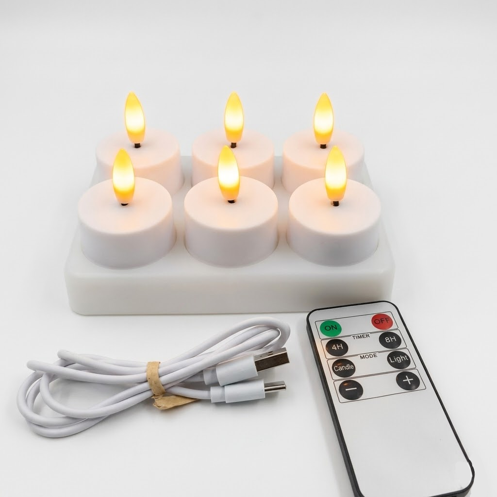 Juego de Velas LED Sin Llama con Mando a Distancia Temporizador Recargables por USB