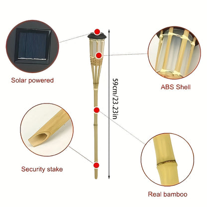 Luces de Llama de Bambú Solares (Paquete de 2) | Faroles Solares de Jardín para Exterior con 12 LED