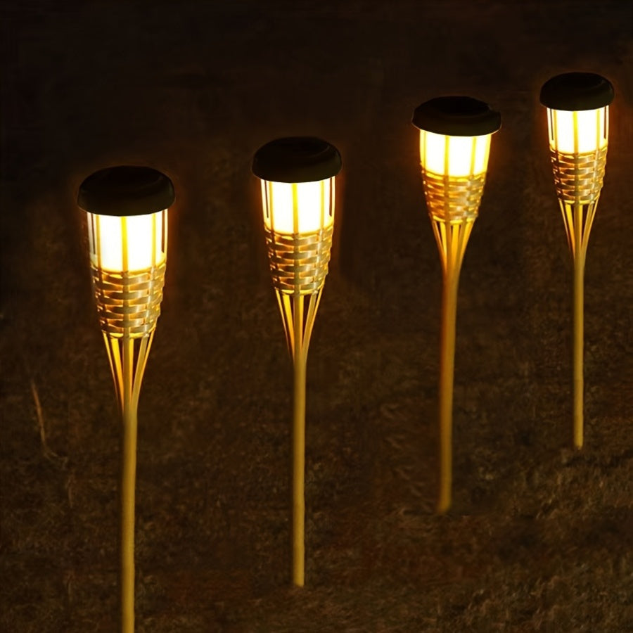 Luces de Llama de Bambú Solares (Paquete de 2) | Faroles Solares de Jardín para Exterior con 12 LED