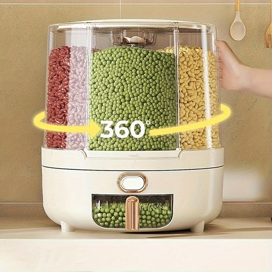 Recipiente hermético giratorio para almacenamiento de alimentos | Dispensador de granos y cereales de gran capacidad con diseño de 360°