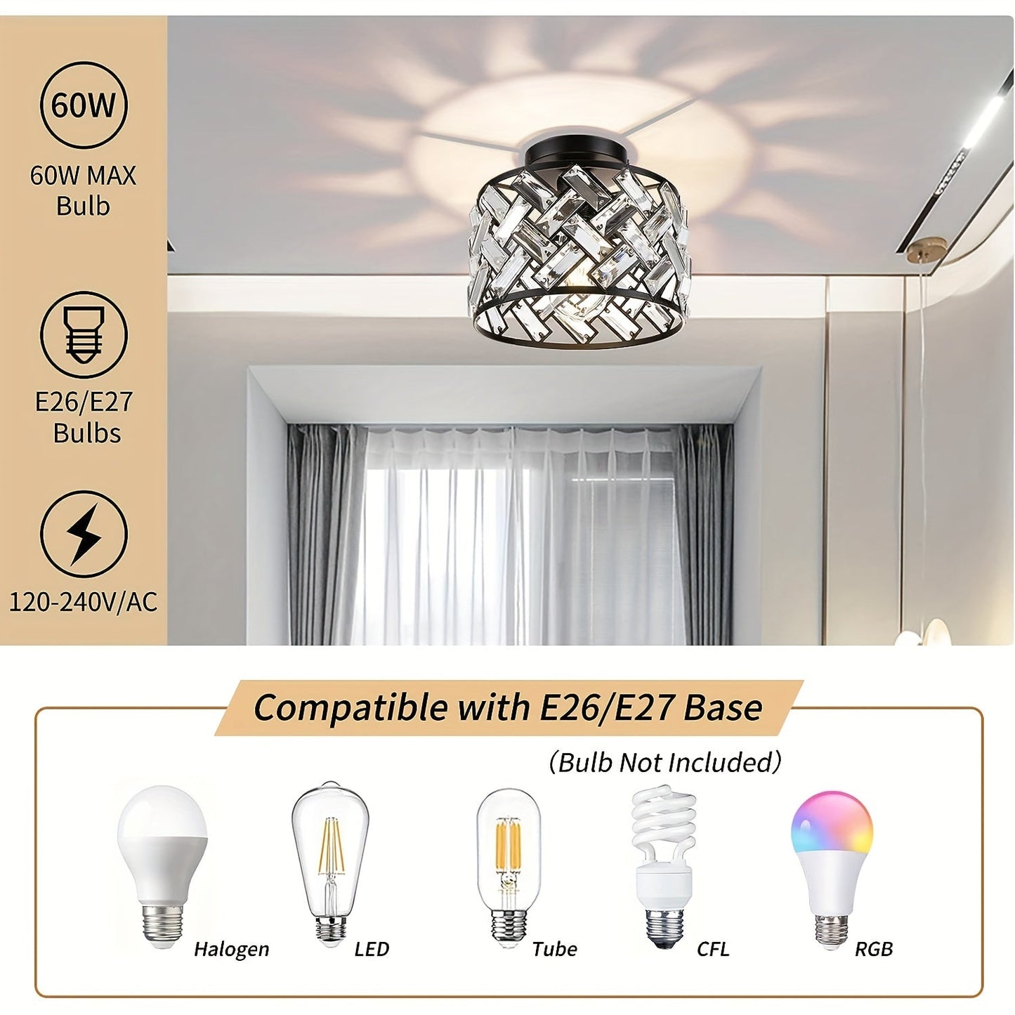 Lámpara de Techo Moderna de Cristal Semi Empotrada | Luminaria Decorativa Elegante