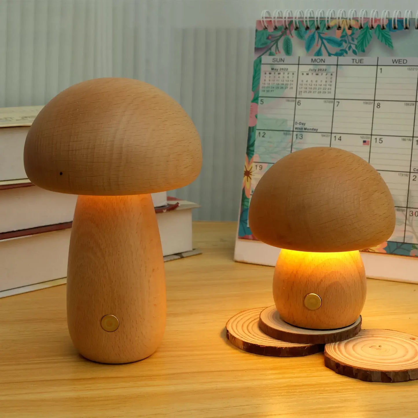 Lámpara de Champiñón Portobello | Luz Nocturna Recargable de Madera Natural