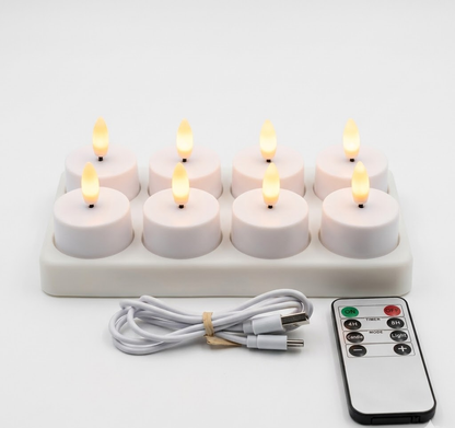Juego de Velas LED Sin Llama con Mando a Distancia Temporizador Recargables por USB