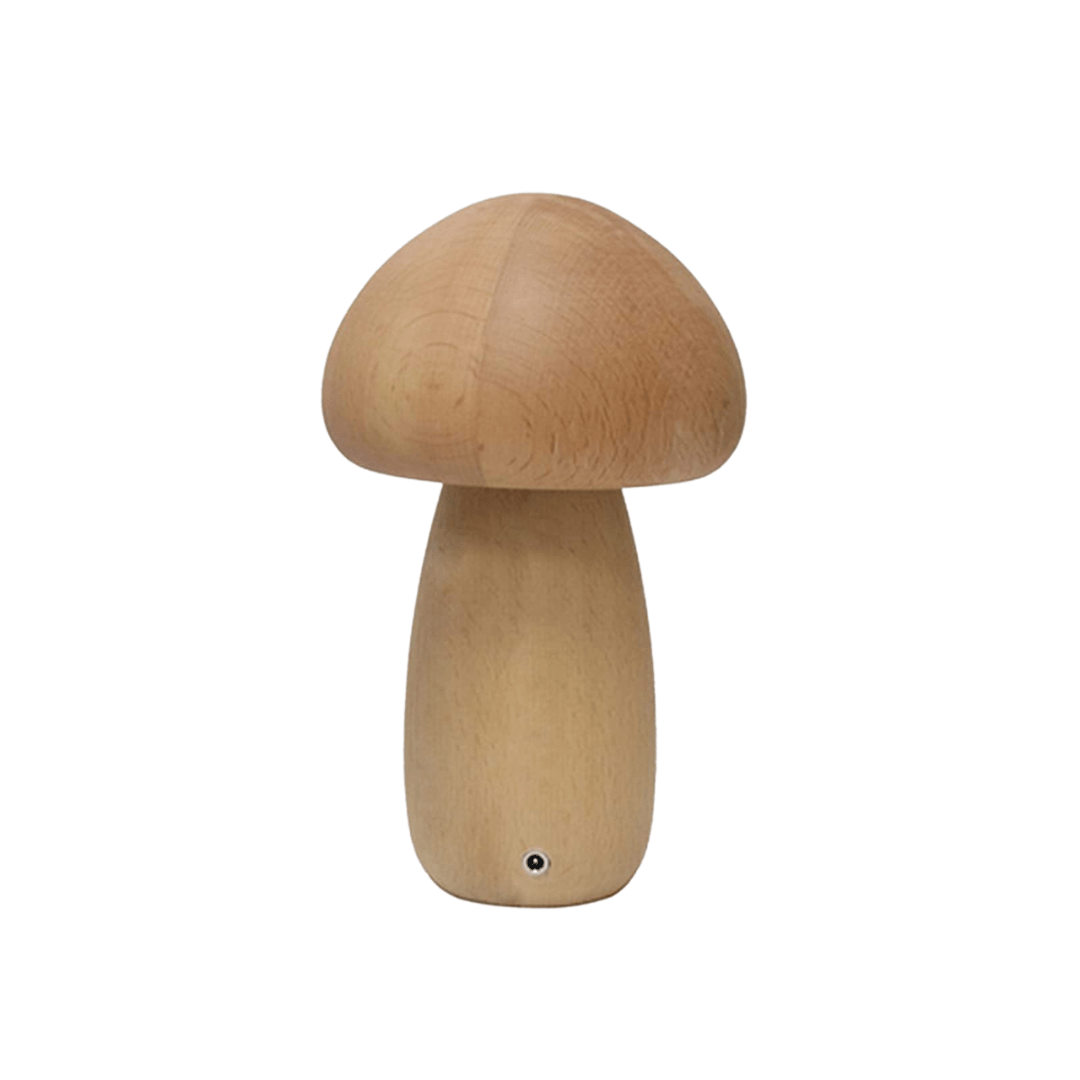 Lámpara de Champiñón Portobello | Luz Nocturna Recargable de Madera Natural