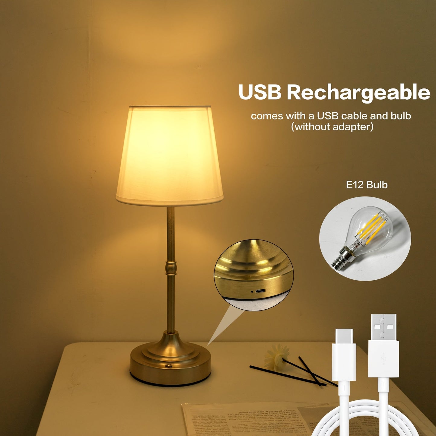 Lámpara de mesa inalámbrica regulable | Recargable por USB