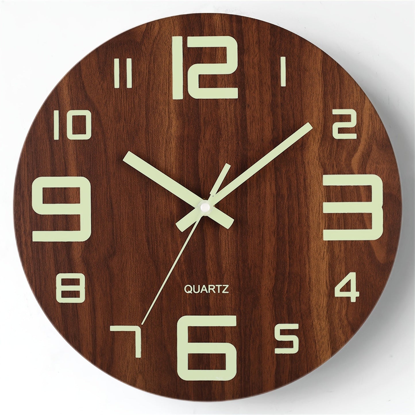 Reloj de Pared Luminoso de Nogal | Diseño de Madera Silencioso que Brilla en la Oscuridad