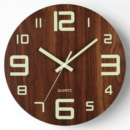 Reloj de Pared Luminoso de Nogal | Diseño de Madera Silencioso que Brilla en la Oscuridad