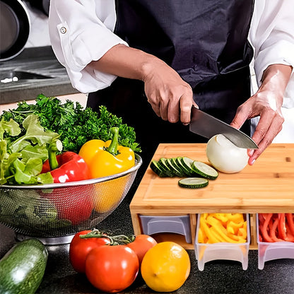 Tabla de cortar de bambú con bandejas de almacenamiento y ralladores | Estación multifuncional para preparación de cocina