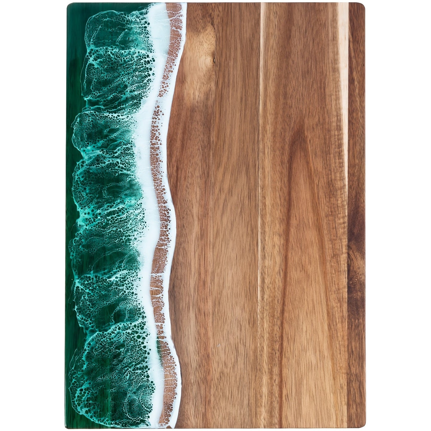 Tabla de cortar de resina con diseño de ola | Tabla para quesos y servir de madera de acacia inspirada en el océano