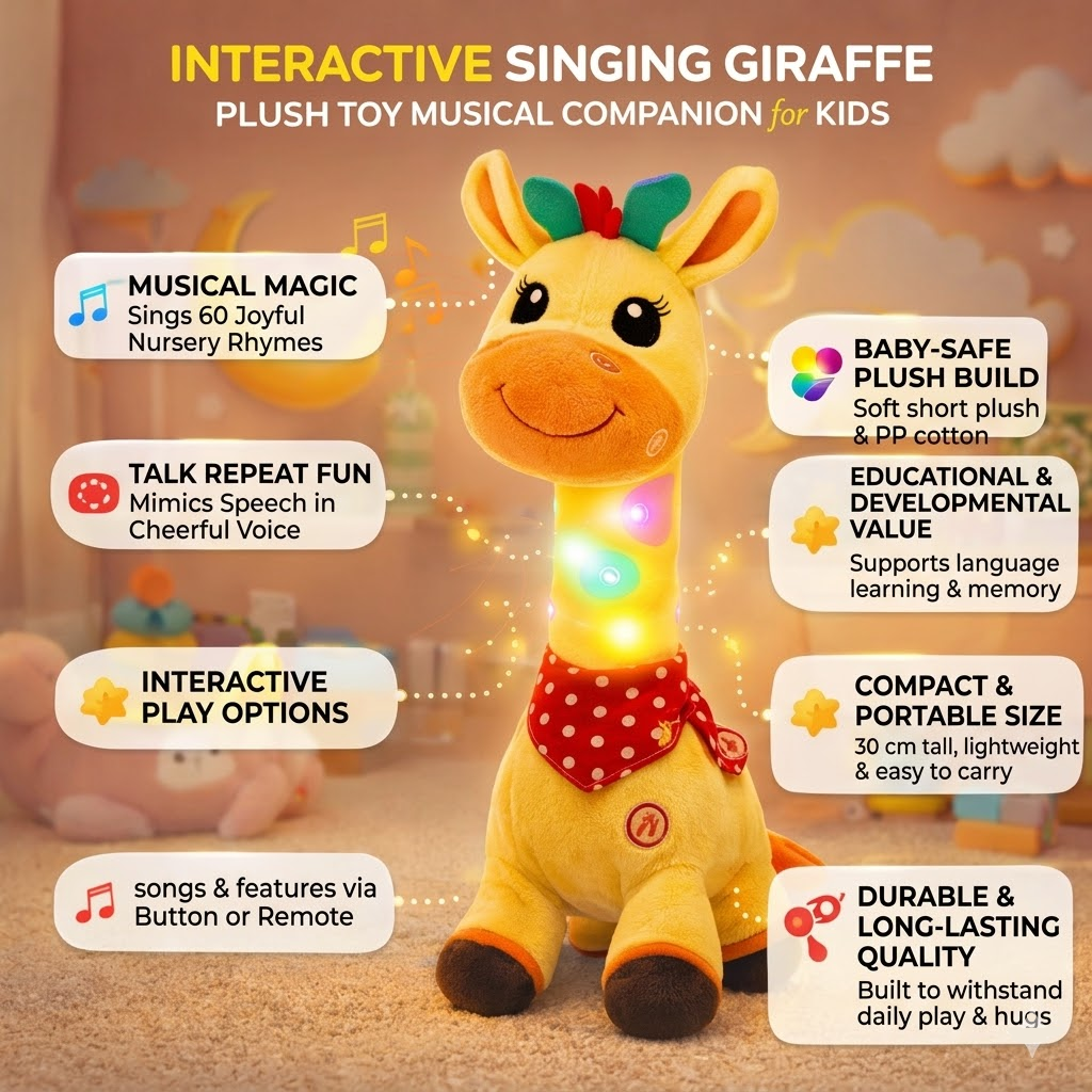 Juguete de Peluche Jirafa Interactiva Cantante Compañero Musical para Niños