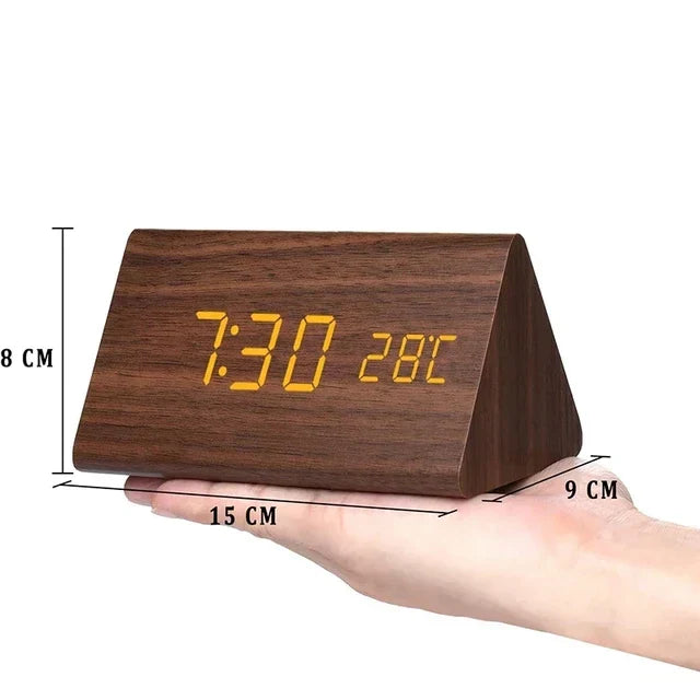 Reloj Despertador Inteligente con LED | Diseño Moderno de Madera Controlado por Voz