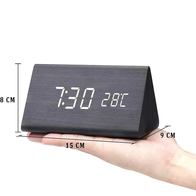 Reloj Despertador Inteligente con LED | Diseño Moderno de Madera Controlado por Voz