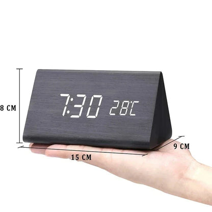 Reloj Despertador Inteligente con LED | Diseño Moderno de Madera Controlado por Voz