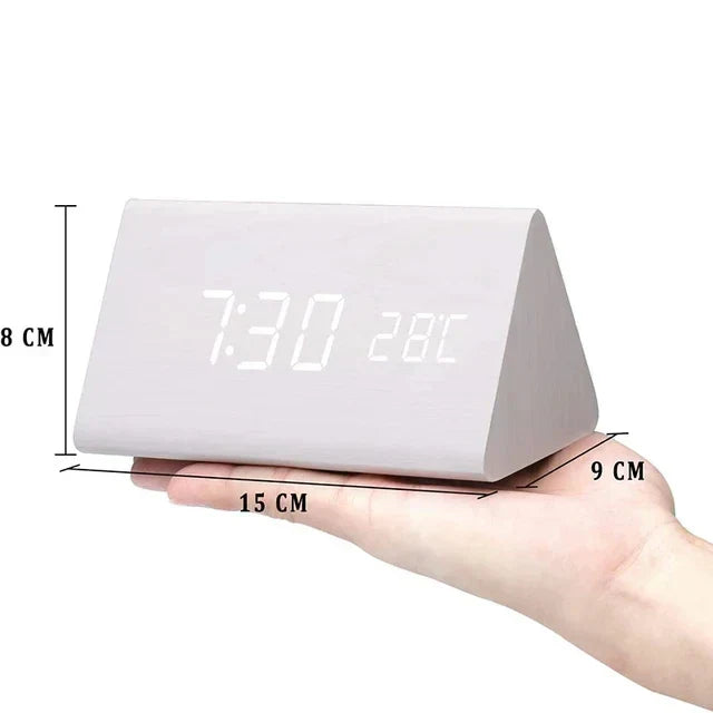 Reloj Despertador Inteligente con LED | Diseño Moderno de Madera Controlado por Voz