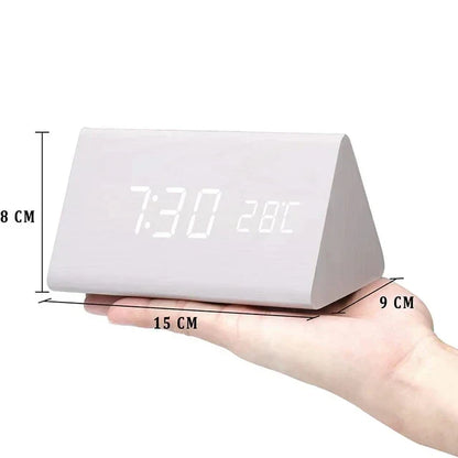 Reloj Despertador Inteligente con LED | Diseño Moderno de Madera Controlado por Voz