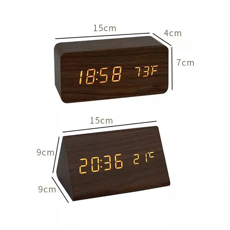Reloj Despertador Inteligente con LED | Diseño Moderno de Madera Controlado por Voz