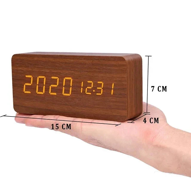 Reloj Despertador Inteligente con LED | Diseño Moderno de Madera Controlado por Voz
