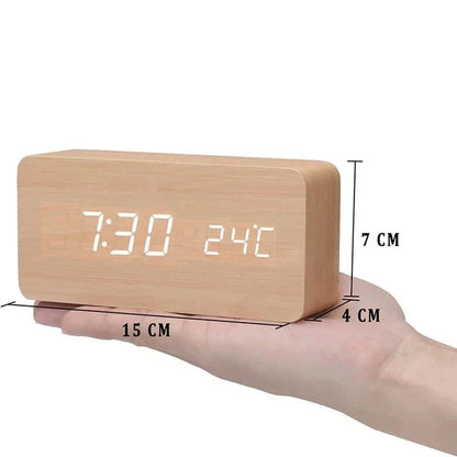 Reloj Despertador Inteligente con LED | Diseño Moderno de Madera Controlado por Voz