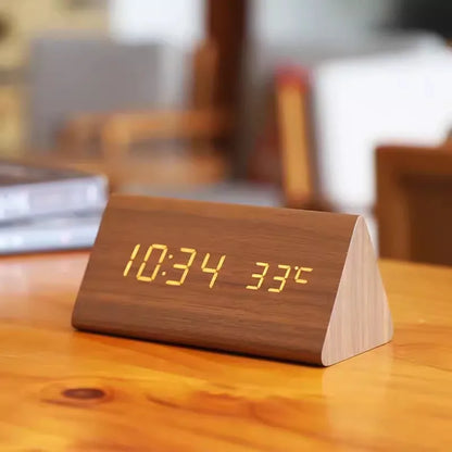 Reloj Despertador Inteligente con LED | Diseño Moderno de Madera Controlado por Voz
