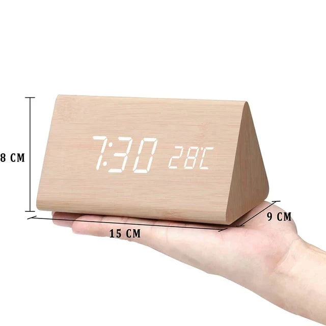 Reloj Despertador Inteligente con LED | Diseño Moderno de Madera Controlado por Voz