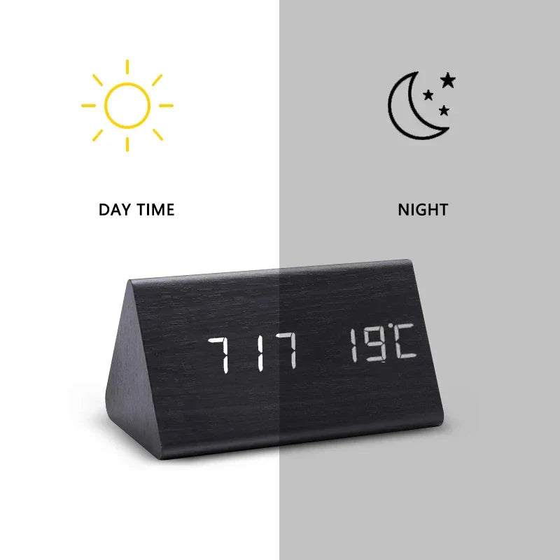 Reloj Despertador Inteligente con LED | Diseño Moderno de Madera Controlado por Voz