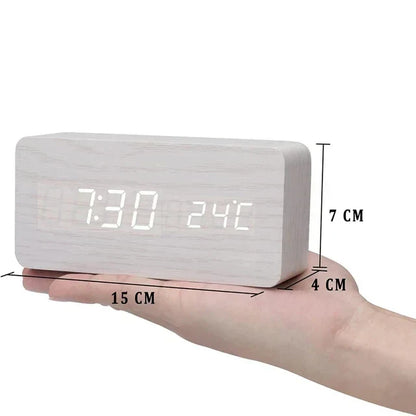 Reloj Despertador Inteligente con LED | Diseño Moderno de Madera Controlado por Voz