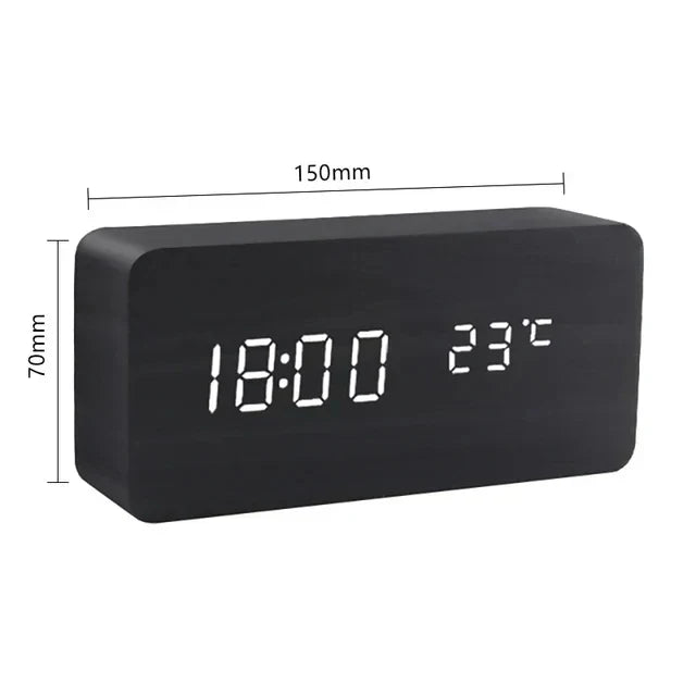 Reloj Despertador Inteligente con LED | Diseño Moderno de Madera Controlado por Voz