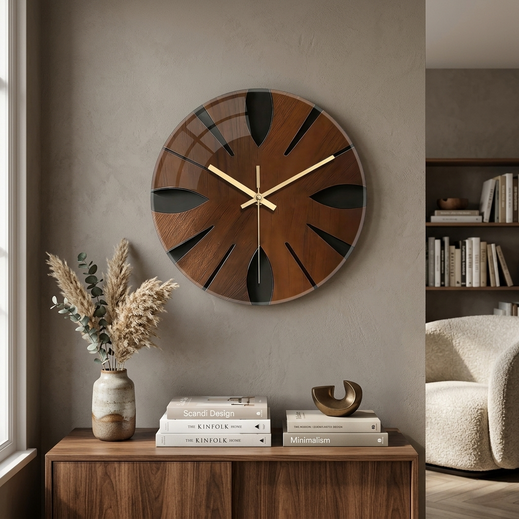Reloj de Pared de Madera Artístico | Decoración para el Hogar Silenciosa y Elegante