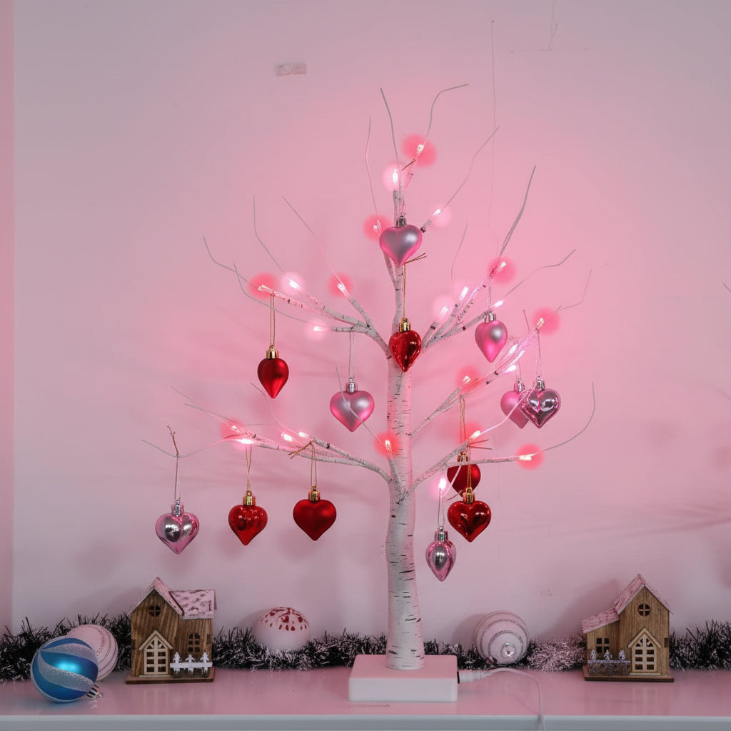 Lámpara de mesa LED Corazón de árbol de abedul Luz Decoración para el hogar de San Valentín