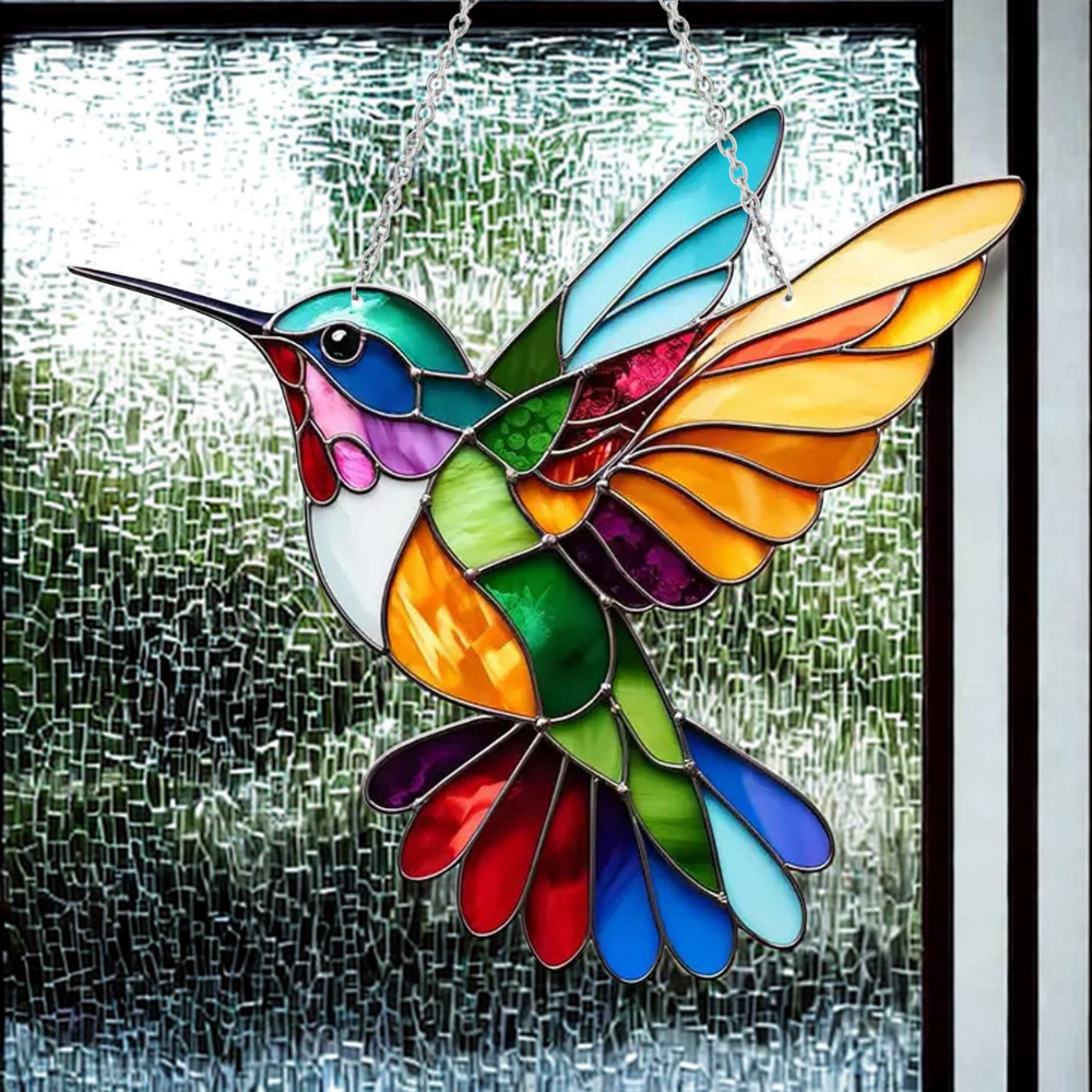 Atrapa-sol de ventana con vidriera de pájaro azul en acrílico colgante decorativo