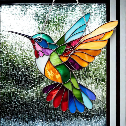 Atrapa-sol de ventana con vidriera de pájaro azul en acrílico colgante decorativo