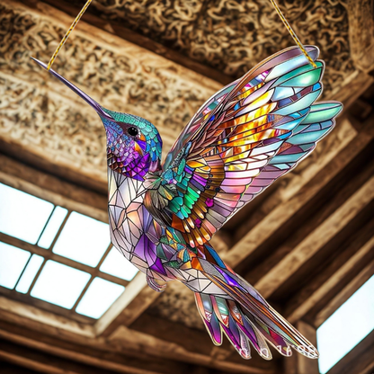 Atrapa-sol de ventana con vidriera de pájaro azul en acrílico colgante decorativo