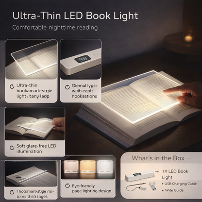 Lámpara de lectura LED para libro, ultrafina, recargable por USB