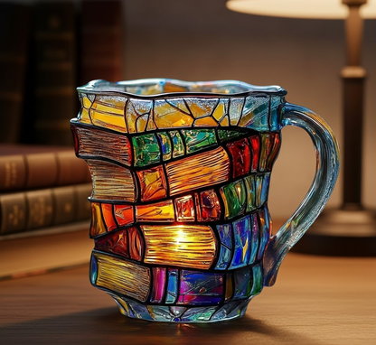 Taza Vidrio Diseño Libro 3D Regalo Literario