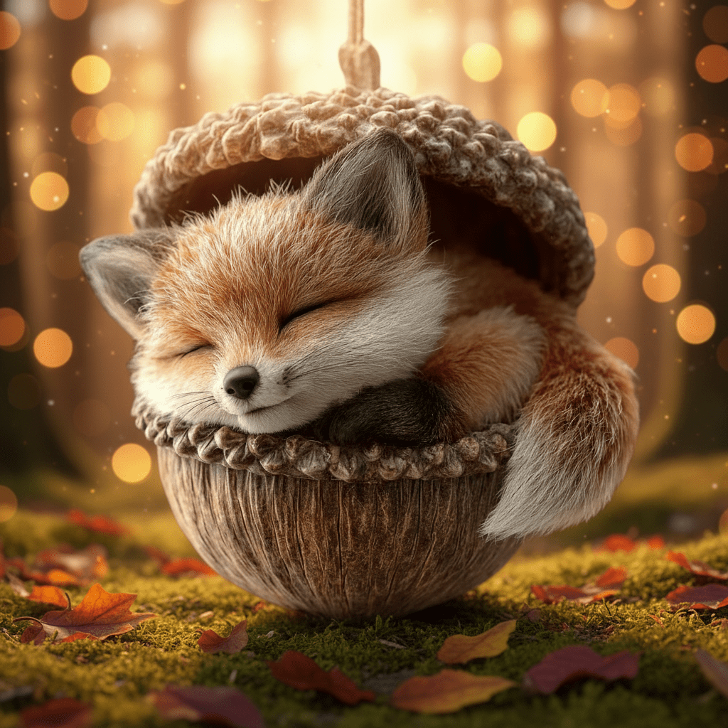 Adornos para árbol de Navidad hechos a mano con decoraciones de bellotas y animales del bosque