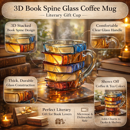 Taza Vidrio Diseño Libro 3D Regalo Literario