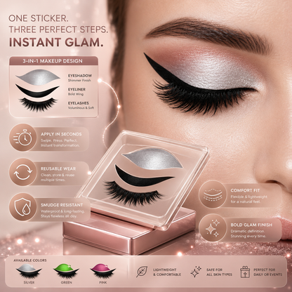 Pestañas postizas 3 en 1 Sombras de ojos delineador adhesivo reutilizable