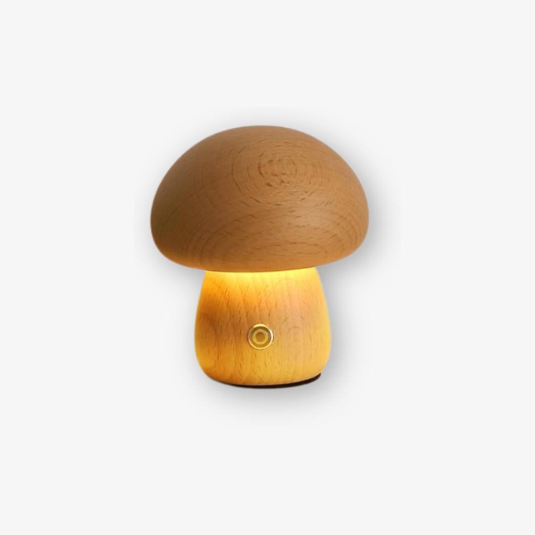 Lámpara de Champiñón Portobello | Luz Nocturna Recargable de Madera Natural