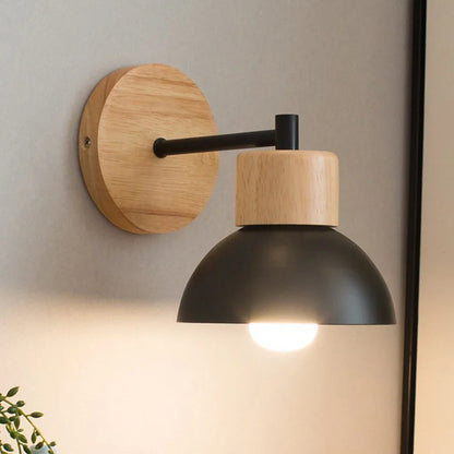 Lámpara de Pared de Madera y Metal | Luz Moderna Nórdica para Mesita de Noche