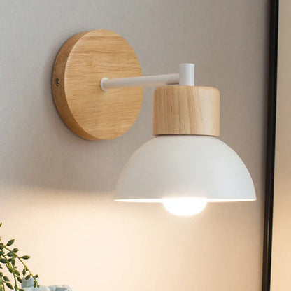 Lámpara de Pared de Madera y Metal | Luz Moderna Nórdica para Mesita de Noche
